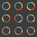 Circular diagram set in flat style. Pie chart template. Circle infographics concept with 2,3,4,5,6,7,8,9,10 steps, parts, levels Royalty Free Stock Photo